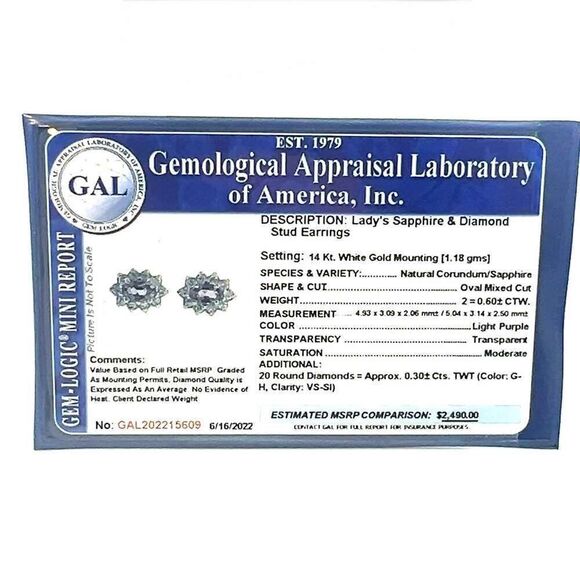 Sapphire Diamond Stud Earrings 14k W Gold 0.90 TCW Certified $2,490 215609 - Picture 11 of 11